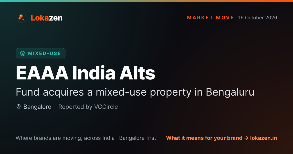 EAAA India Alts: Fund acquires a mixed-use property in Bengaluru | Lokazen
